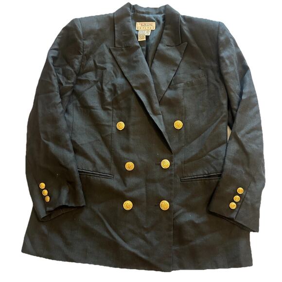 Vtg Talbots Petites Sz 6P Black Double Breasted Blazer Gold Buttons Italian USA - Picture 1 of 13